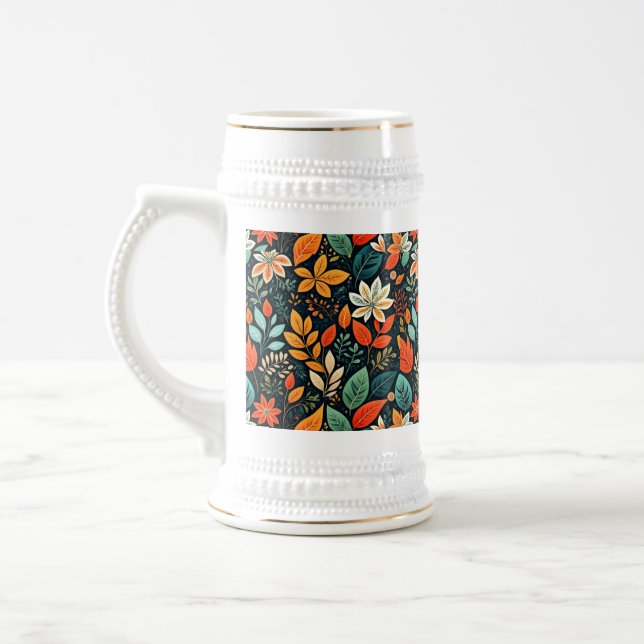 Floral Exotic Flowers Pattern Beer Stein (Left)