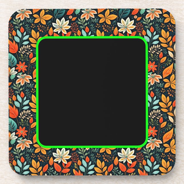 Floral Exotic Flowers Pattern Beverage Coaster (Front)