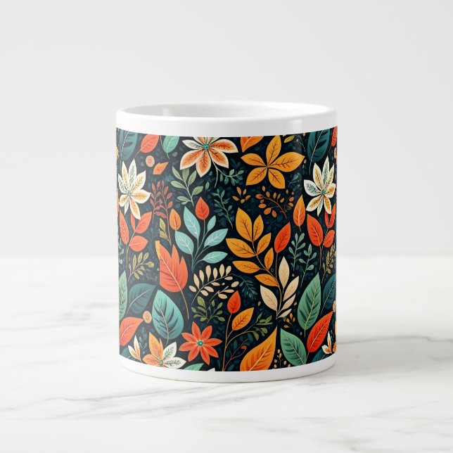 Floral Exotic Flowers Pattern Giant Coffee Mug (Front)