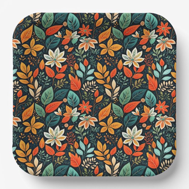Floral Exotic Flowers Pattern Paper Plates (Front)