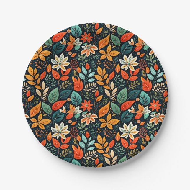 Floral Exotic Flowers Pattern Paper Plates (Front)