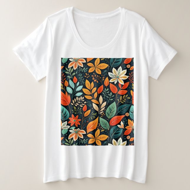 Floral Exotic Flowers Pattern Plus Size T-Shirt (Design Front)