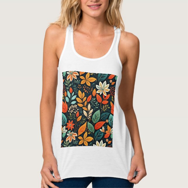 Floral Exotic Flowers Pattern Tank Top (Front)