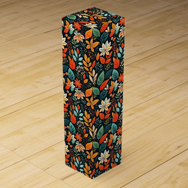Floral Exotic Flowers Pattern Wine Box (Front)