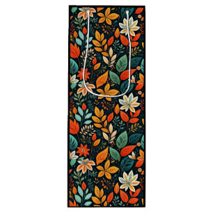 Floral Exotic Flowers Pattern Wine Gift Bag
