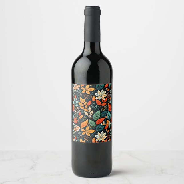 Floral Exotic Flowers Pattern Wine Label (Front)