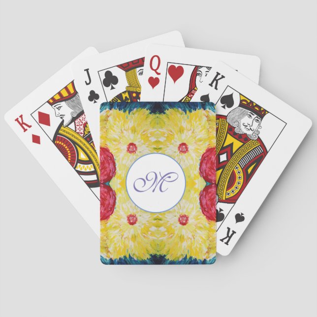 Floral Explosion Abstrcat Painting,  Monogram Poker Cards (Back)