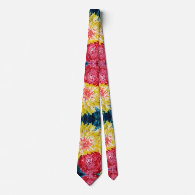 Floral Explosion Abstrcat Painting Neck Tie (Front)