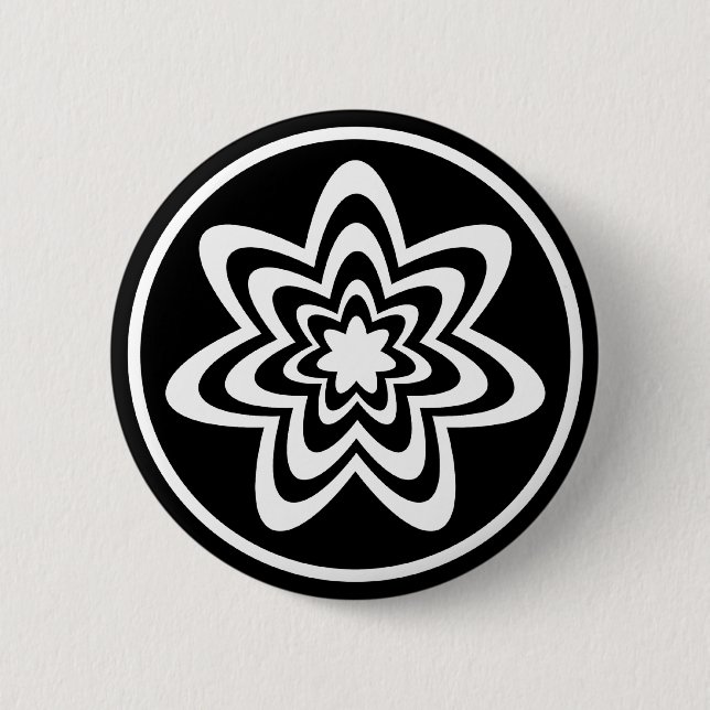 Floral Explosion Button, Black Pinback Button (Front)