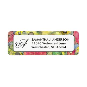 Floral Explosion Colorful Watercolor Address Label by juliea2010 at Zazzle