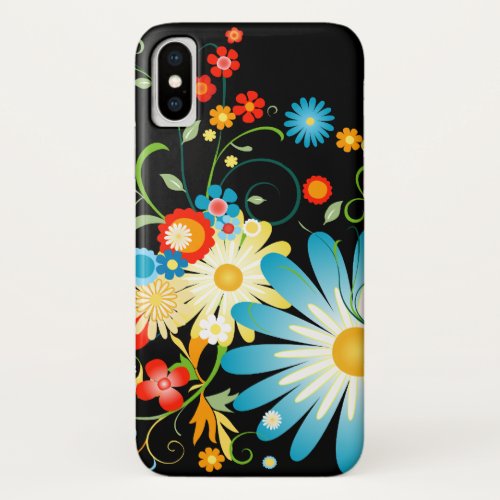 Floral Explosion of Color on Black iPhone X Case