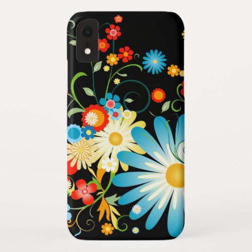 Floral Explosion of Color on Black iPhone XR Case