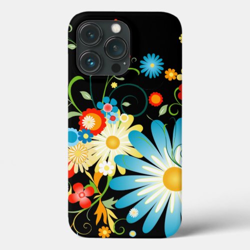 Floral Explosion of Color on Black iPhone 13 Pro Case