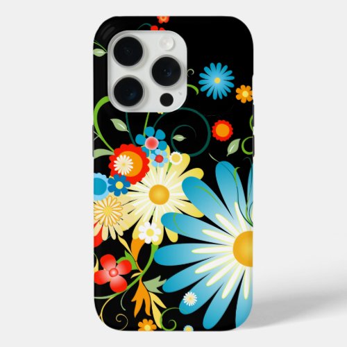 Floral Explosion of Color on Black iPhone 15 Pro Case