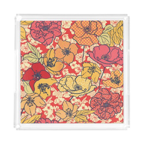 Floral Explosion Seamless Vintage Trend Acrylic Tray