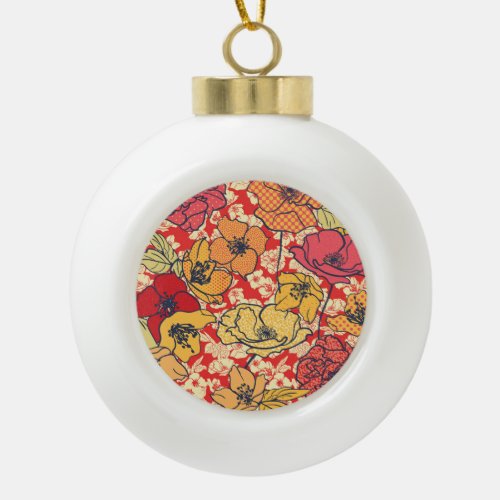 Floral Explosion Seamless Vintage Trend Ceramic Ball Christmas Ornament