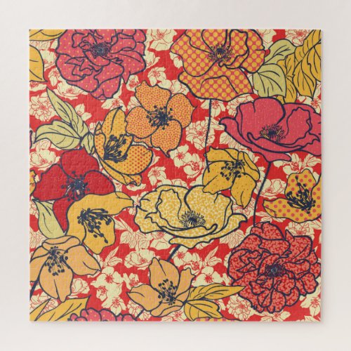 Floral Explosion Seamless Vintage Trend Jigsaw Puzzle
