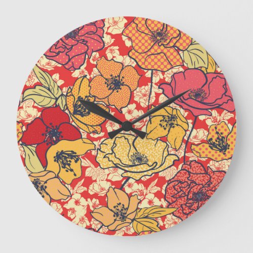 Floral Explosion Seamless Vintage Trend Large Clock