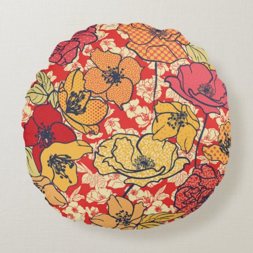 Floral Explosion Seamless Vintage Trend Round Pillow