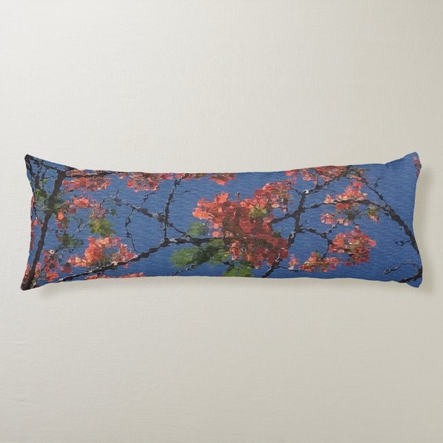 Floral Fabric, Blue Body Pillow (Front)