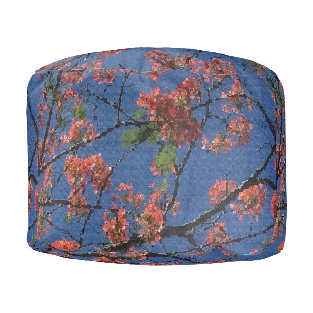 Floral Fabric, Blue Pouf (Front)