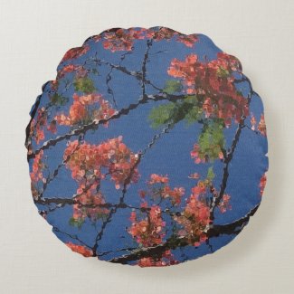 Floral Fabric, Blue Round Pillow