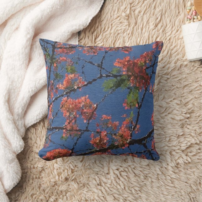 Floral Fabric, Blue Throw Pillow (Blanket)