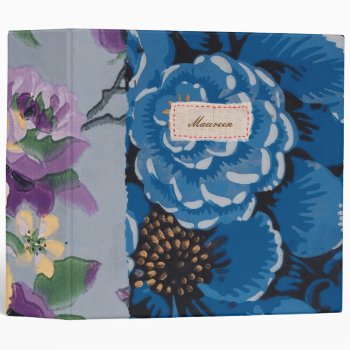 Floral Fabric Patchwork (blue) Personalized Binder by classycelebrations at Zazzle