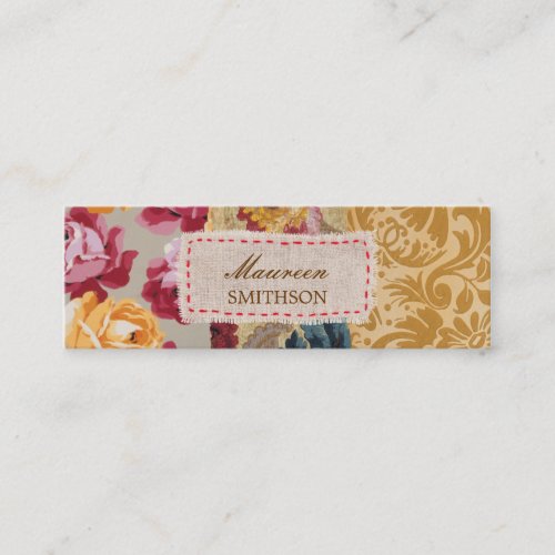 Floral Fabric Patchwork (Gold) Personalized Business Card Template