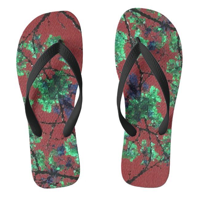 Floral Fabric, Red Flip Flops (Footbed)