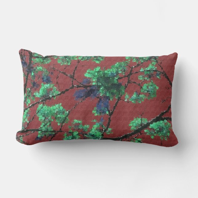 Floral Fabric, Red Lumbar Pillow (Front)