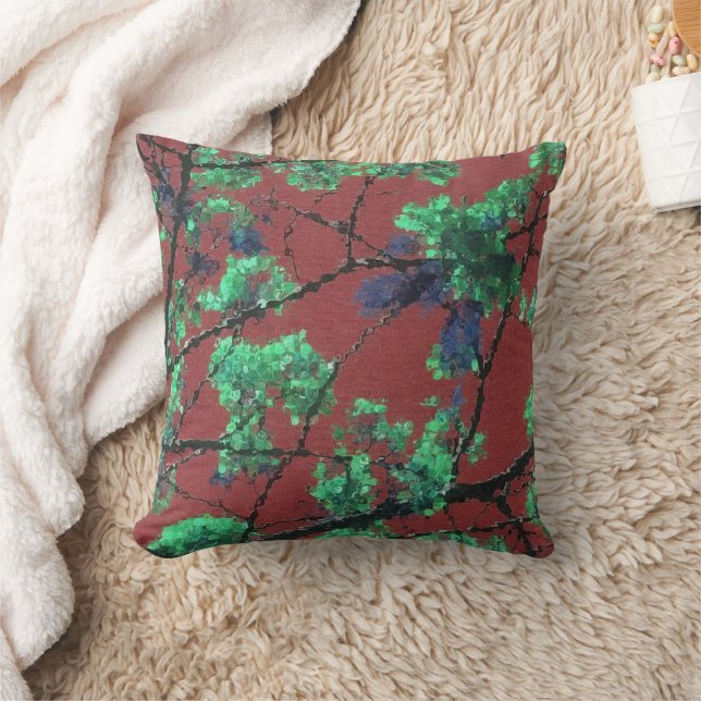 Floral Fabric, Red Throw Pillow (Blanket)