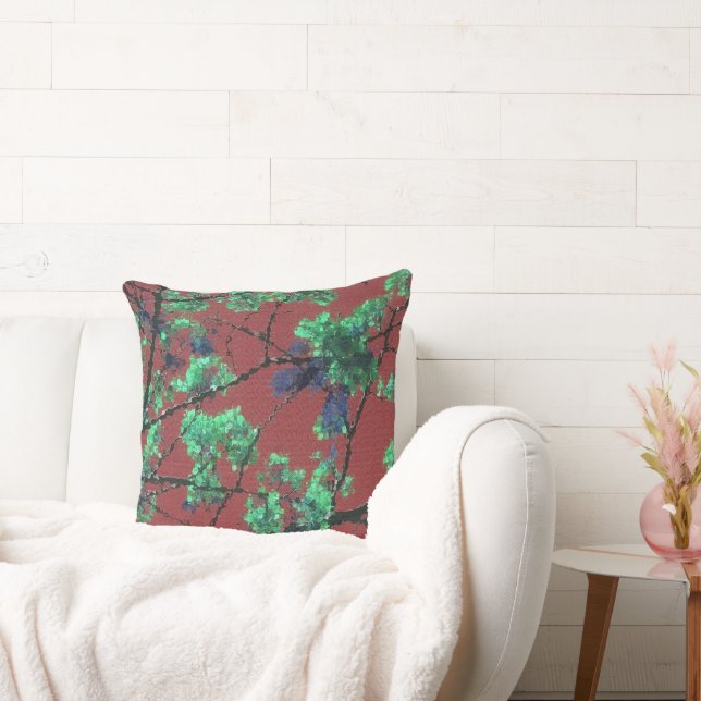 Floral Fabric, Red Throw Pillow (Couch)