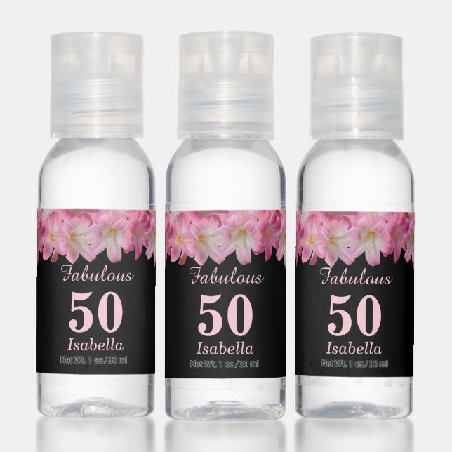 Floral Fabulous 50th Birthday Favor Hand Sanitizer (Set)
