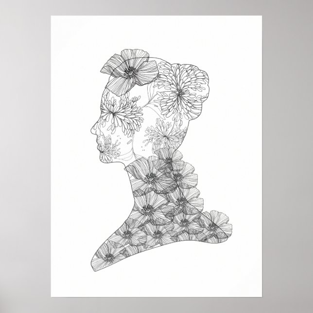 Floral Face Illustration Fashion & Beauty Poster (Front)