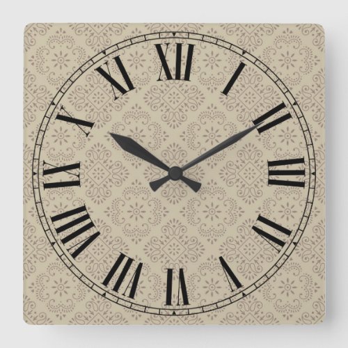 Floral Face Roman Numeral Square Wall Clock