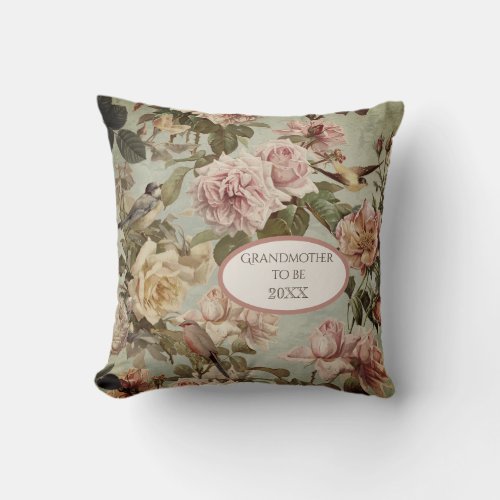 Floral Faded Aqua Blush Elegant Grandmother to be Throw Pillow