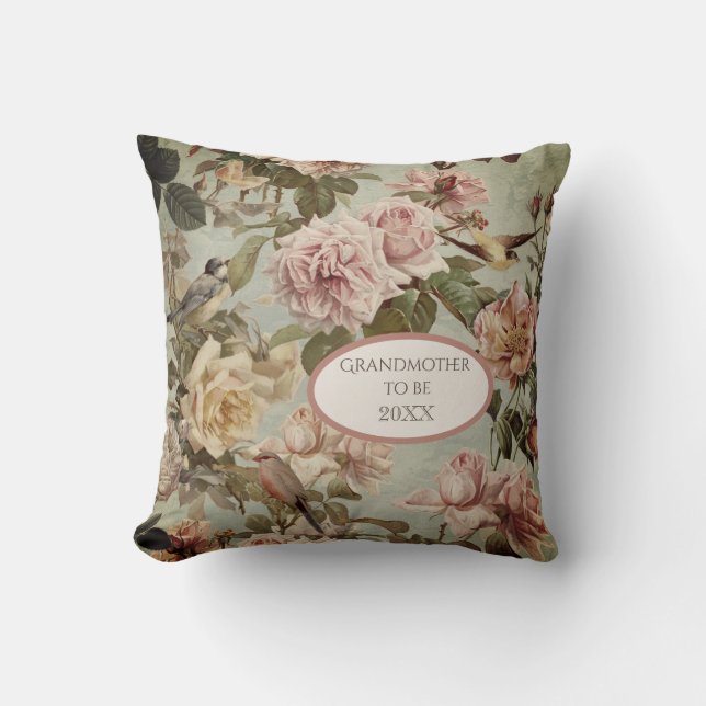 Floral Faded Aqua Blush Elegant Grandmother to be Throw Pillow (Front)