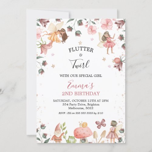 Floral Fairies Girls Birthday Party Invitation