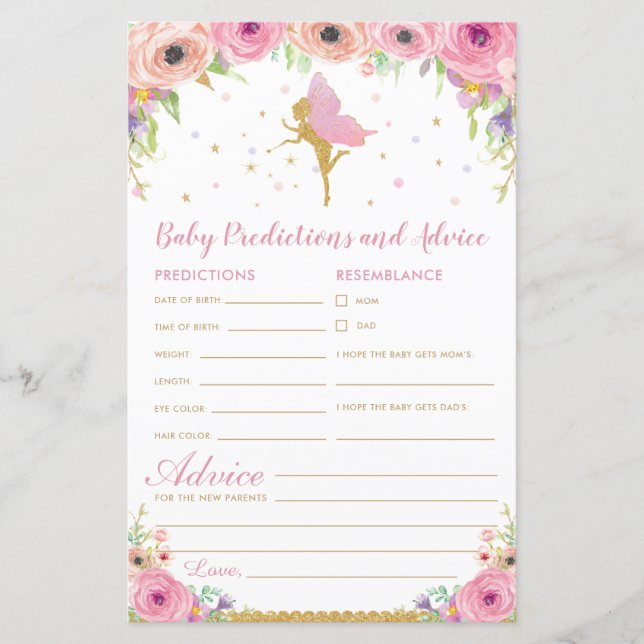 Floral Fairy Baby Predictions and Advice Activity (Front)