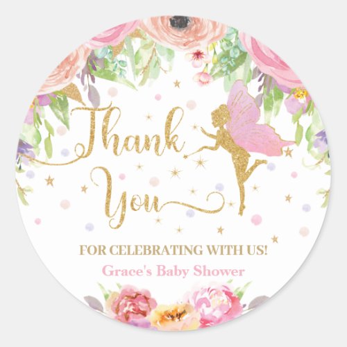 Floral Fairy Baby Shower Birthday Thank You Favor Classic Round Sticker