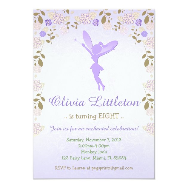 Floral Fairy Birthday Invitation - Purple Fairy