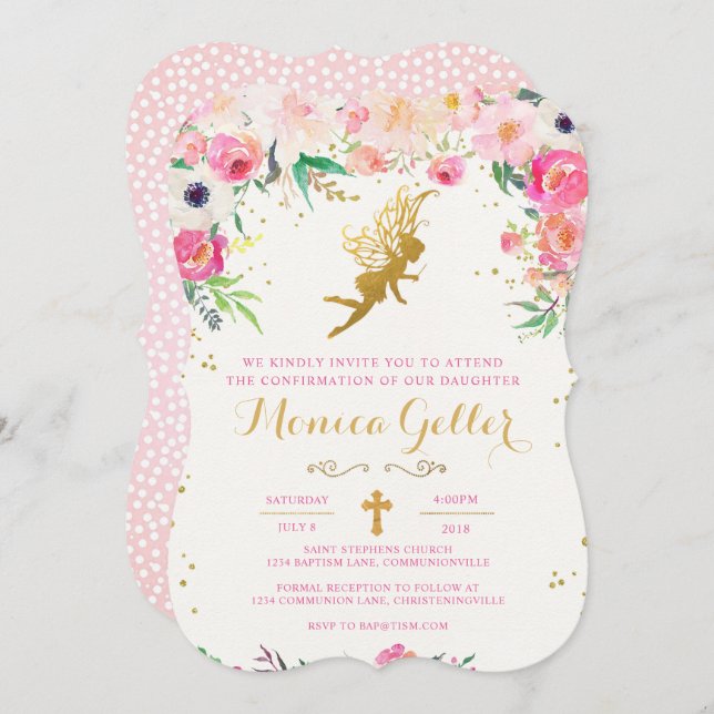 Floral Fairy Confirmation Invitation (Front/Back)