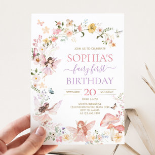 Floral Fairy First Birthday Party Invitation