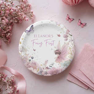Floral Fairy First Birthday Party Paper Plate