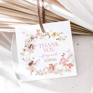 Floral Fairy First Birthday Party Square Favor Tags