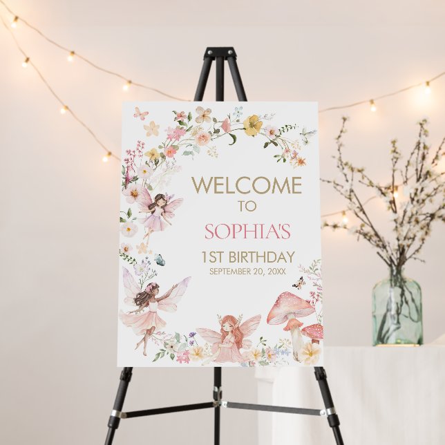 Floral Fairy First Birthday Party Welcome Sign (In Situ (Stand))