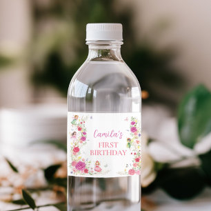 Floral Fairy First Birthday Water Bottle Label