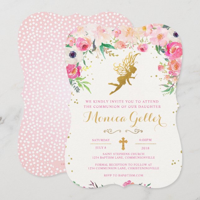 Floral Fairy First Holy Communion Invitation (Front/Back)