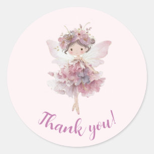 Floral Fairy First Party Thank You Sticker